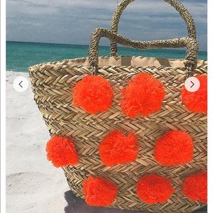 Pom Pom Straw Beach Tote